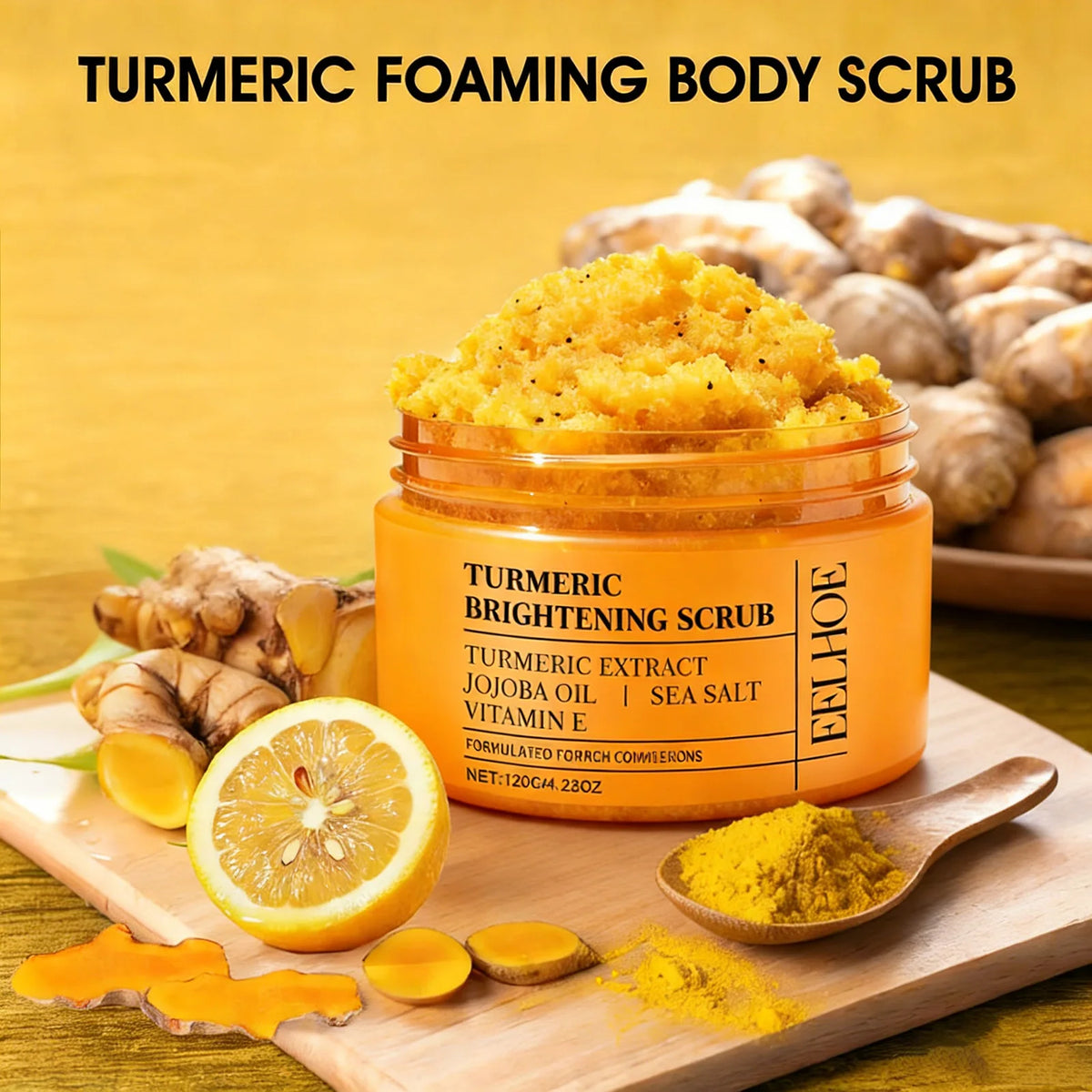 Turmeric body scrub jar